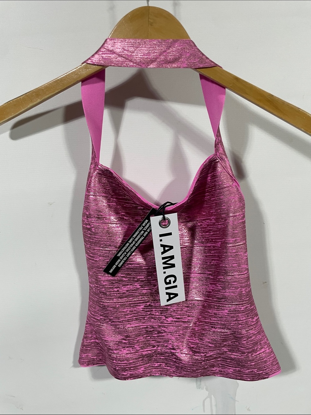 I.AM.GIA Shimmery Hot Pink Halter Bodysuit